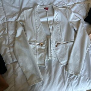 Guess Cream Blazer with Zipper Accents